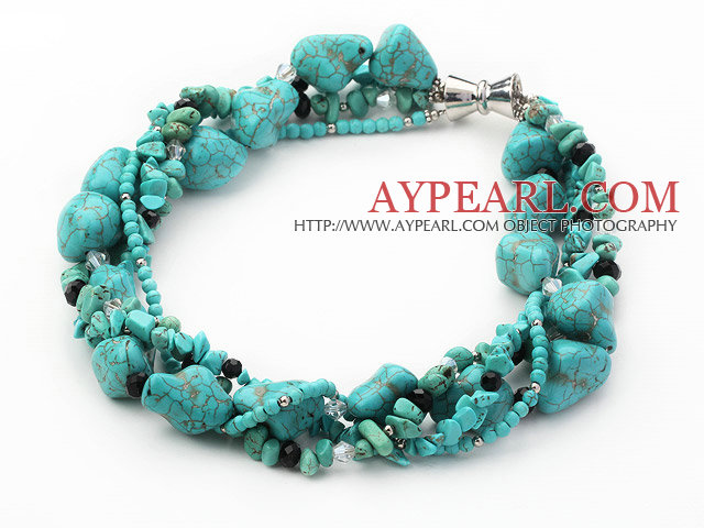 multi strand black crystal and turquoise necklace