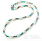 17.3 inches white pearl turquoise and tibet silver charm necklace