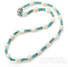 17,3 pouces blanc nacré bleu turquoise et le Tibet charme Collier argent