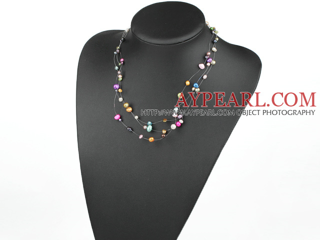 ロブスタークラスプと美しい7色の真珠のネックレス