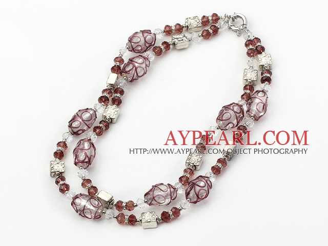 double strand crystal and colored glaze necklace
