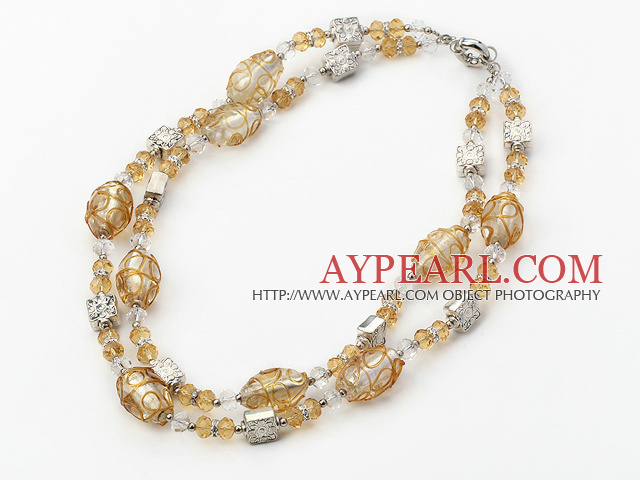 double strand crystal and colored glaze necklace