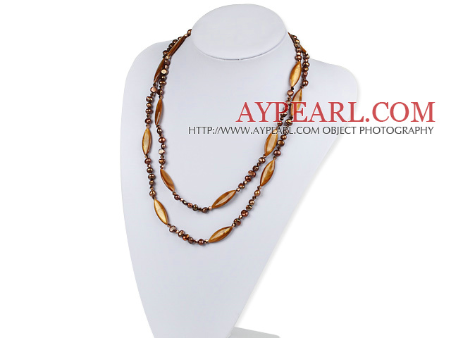 47.2 inches brown pearl crystal and shell necklace