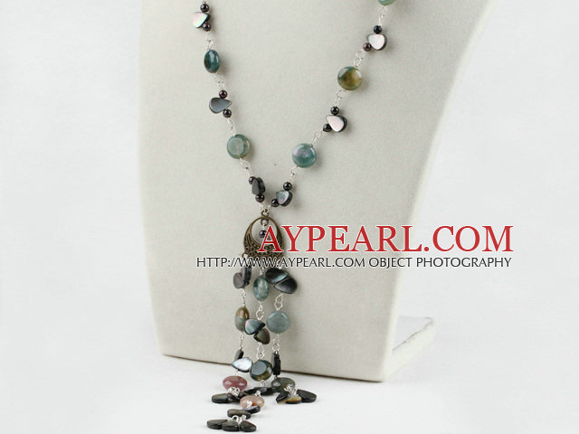 19.7 inches garnet black shell and indian agate necklace
