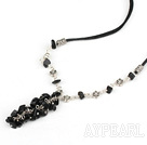 black agate chips necklace with extendable chain