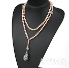 Wholesale 35.4 inches natural pink pearl necklace with pendant