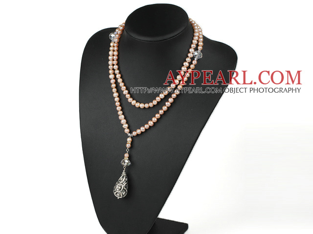 35.4 inches natural pink pearl necklace with pendant