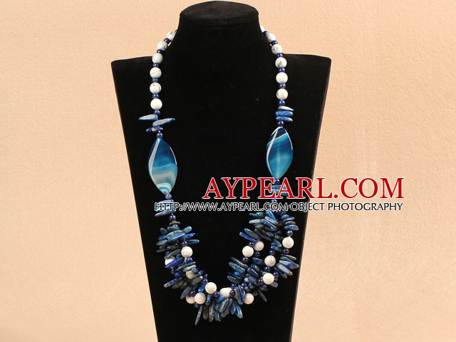 vogue style 23.6 inches white turquoise blue agate lapis necklace