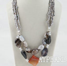 19,7 pouces de style trapu gris perle et agate collier