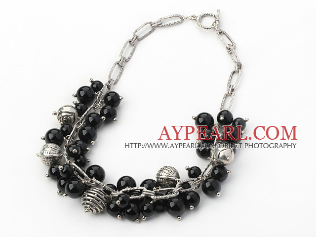 10-14mm black agate necklace with toggle clasp