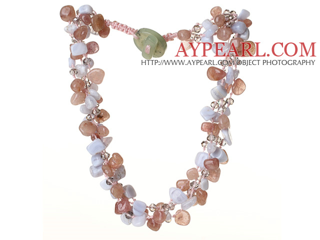 2014 Summer Lovely Design Strawberry Crystal Purple Jade and Agate Twisted Necklace