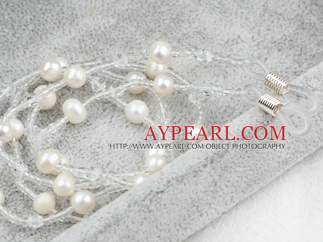 White Freshwater Pearl and White Crystal Long Necklace