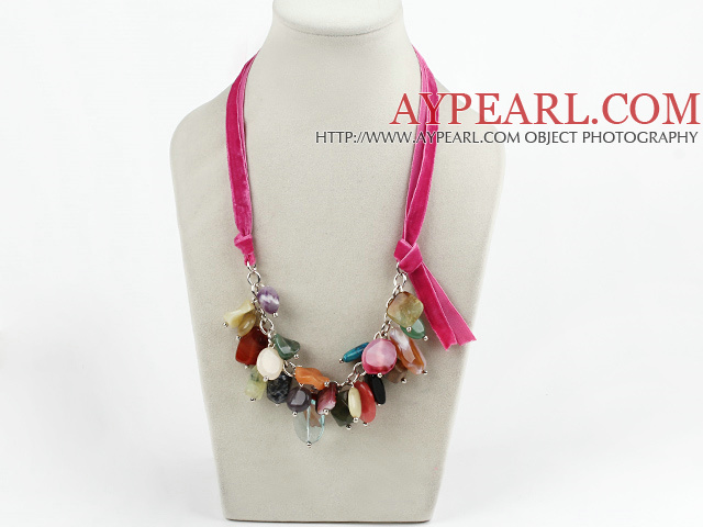 23.6 inches multi color gemstone necklace with ribbon