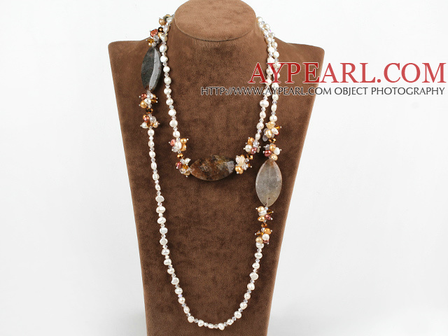 47,2 cm lang Stil weiße Perle und Kristall Halskette