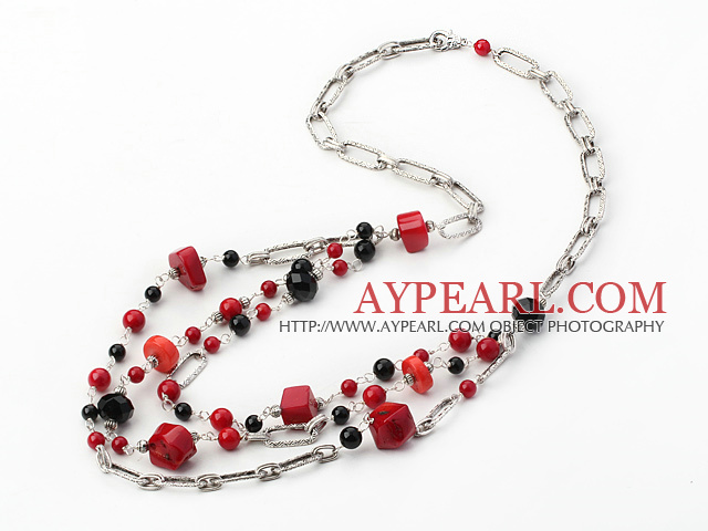 fashion bloodstone coral and black agate necklace