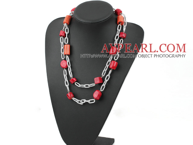 fashion long style coral necklace with big chain