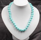 12mm Light Blue Round Glass Pearl Beads Choker Necklace Jewelry