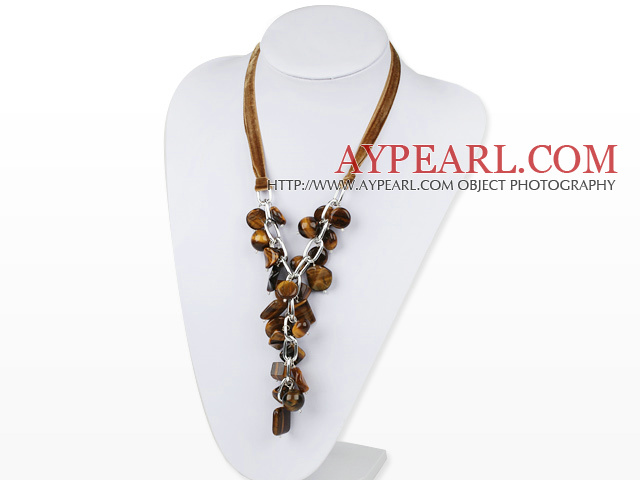 19.7 inches Y shape tiger eye necklace with ribbon