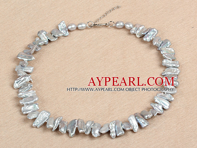 Gorgeous Party Style Natural Gray Teeth Shape Rebirth Pearl Necklace