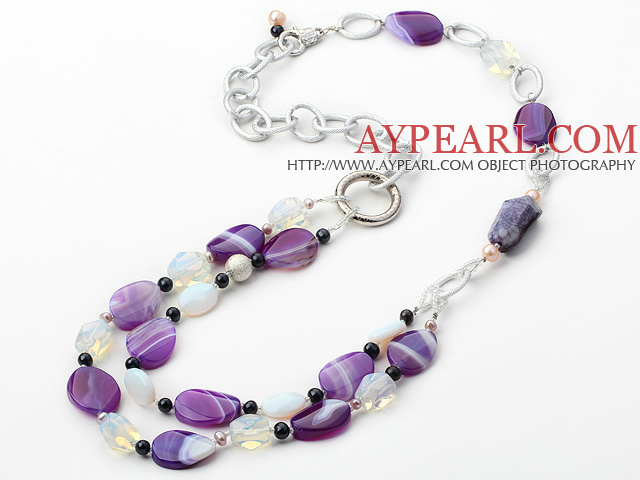 fashion style pearl and natural agate moonstone necklace