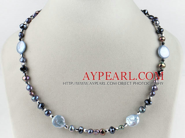 17.7 inches botton pearl and crystal necklace