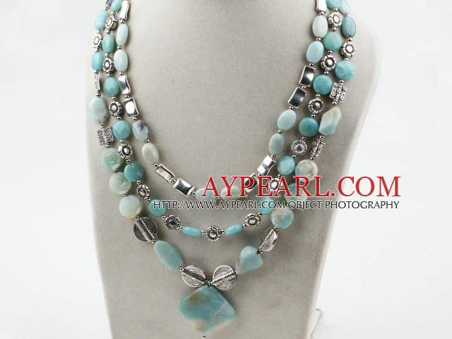 Multi Strand Amazon Stone Necklace with Metal Accessories