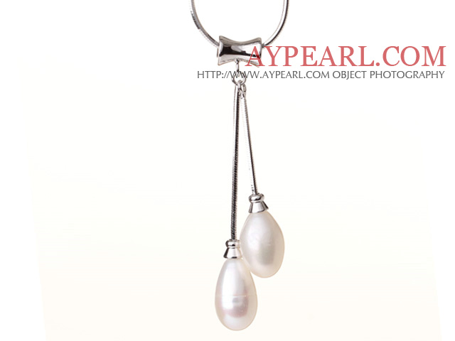 Elegant stil Natural Teardrop Shape White Pearl hängande halsband med tunn kedja
