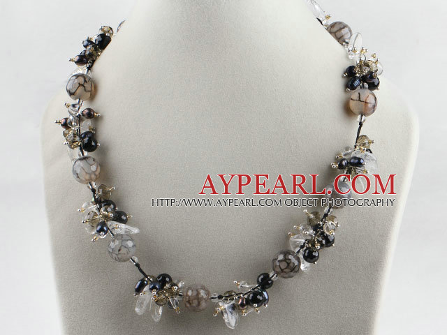 vogue bijoux en perles de cristal et d'agate noire Collier