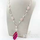 fashion white pearl rose quartze and agate pendant necklace