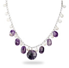 17.7 inches white pearl and amethyst necklace with extendable chain