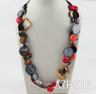 long style 51.2 inches coral black agate and shell necklace