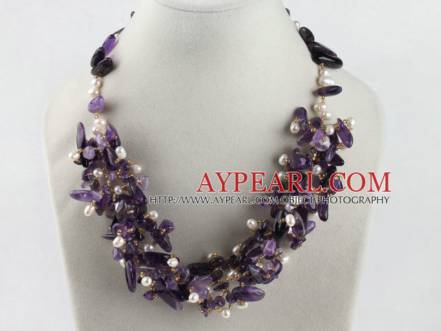 hot white rice pearl and amethyst necklace