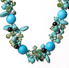 Beautiful Blue Turquoise and Crystal and Pearl Necklace