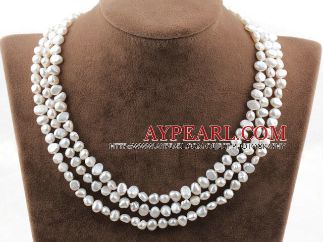 Three Strands White Freshwater Pearl Bridal Necklace