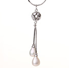 Elegant Style Natural 10-11mm Teardrop Shape White Freshwater Pearl Pendant Necklace with Thin Chain