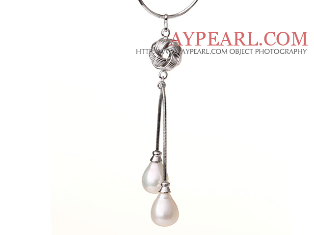 Elegant Style Natural 10-11mm Teardrop Shape White Freshwater Pearl Pendant Necklace with Thin Chain