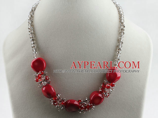 17,7 pouces corail rouge collier en cristal gris