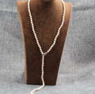 Long Style Y Shape Natural White Freshwater Pearl Necklace