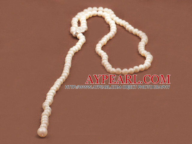 Long Style Y Shape Natural White Freshwater Pearl Necklace