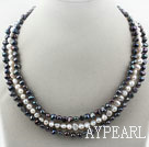 Tre Strands Black and White Freshwater Pearl Necklace