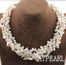 Multi Strands White Freshwater Pearl and Teeth Shape Pearl Necklace