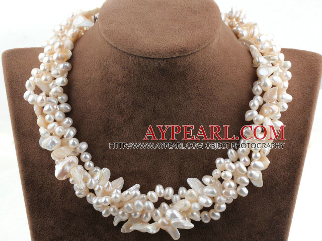 Multi Strands White Freshwater Pearl and Teeth Shape Pearl Necklace