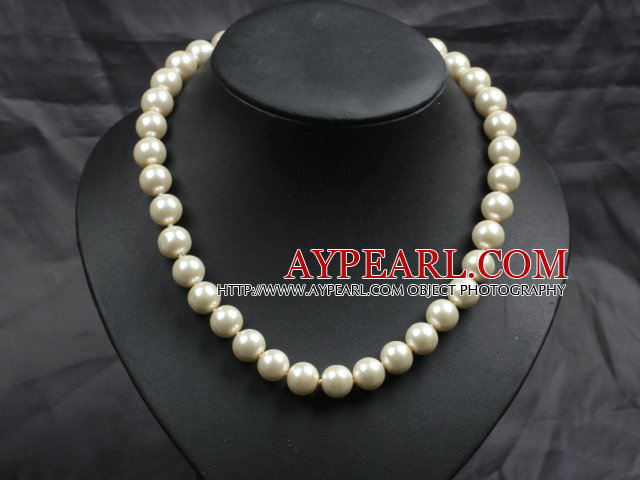 12mm Ivory Color Round Glass Pearl Beads Choker Necklace Jewelry