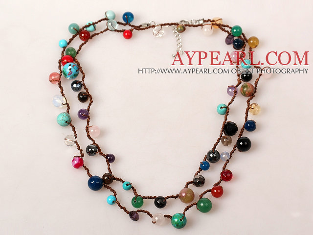 Long Style Multi Color Multi Stone Hand Knotted Necklace