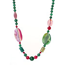 2014 Summer Lovely Long Style Green and Rose Agate Necklace with Moonight Clasp