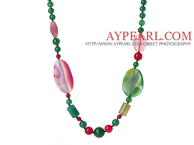 2014 Summer Lovely Long Style Green and Rose Agate Necklace with Moonight Clasp