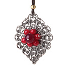 Newly Exquisite Simple Style Tibet Silver Pendant Necklace with Agate and Coral Flower Heart