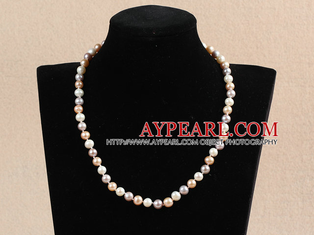 Hot Sale Women Gift A Grade 7-8mm Natural White Pink & Purple Mixed Color Pearl Necklace With Heart Clasp