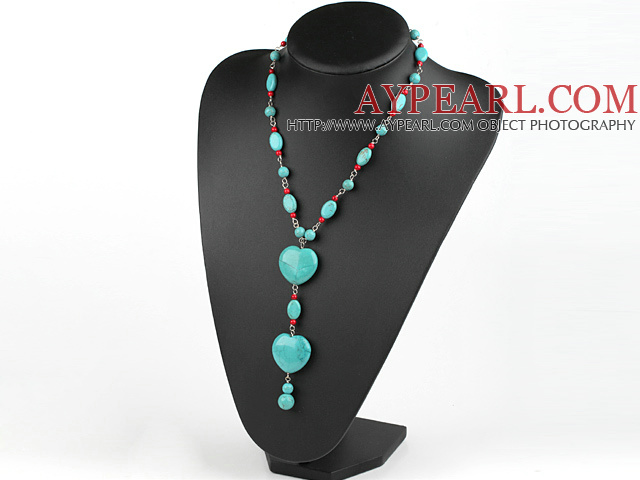 Nice Round Bloodstone And Oval Heart Shape Blue Burst Pattern Turquoise Pendant Necklace With Extendable Chain
