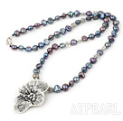 Fashion Mixed Color Fresh Water Pearl With Tibet Silver Petal Necklace